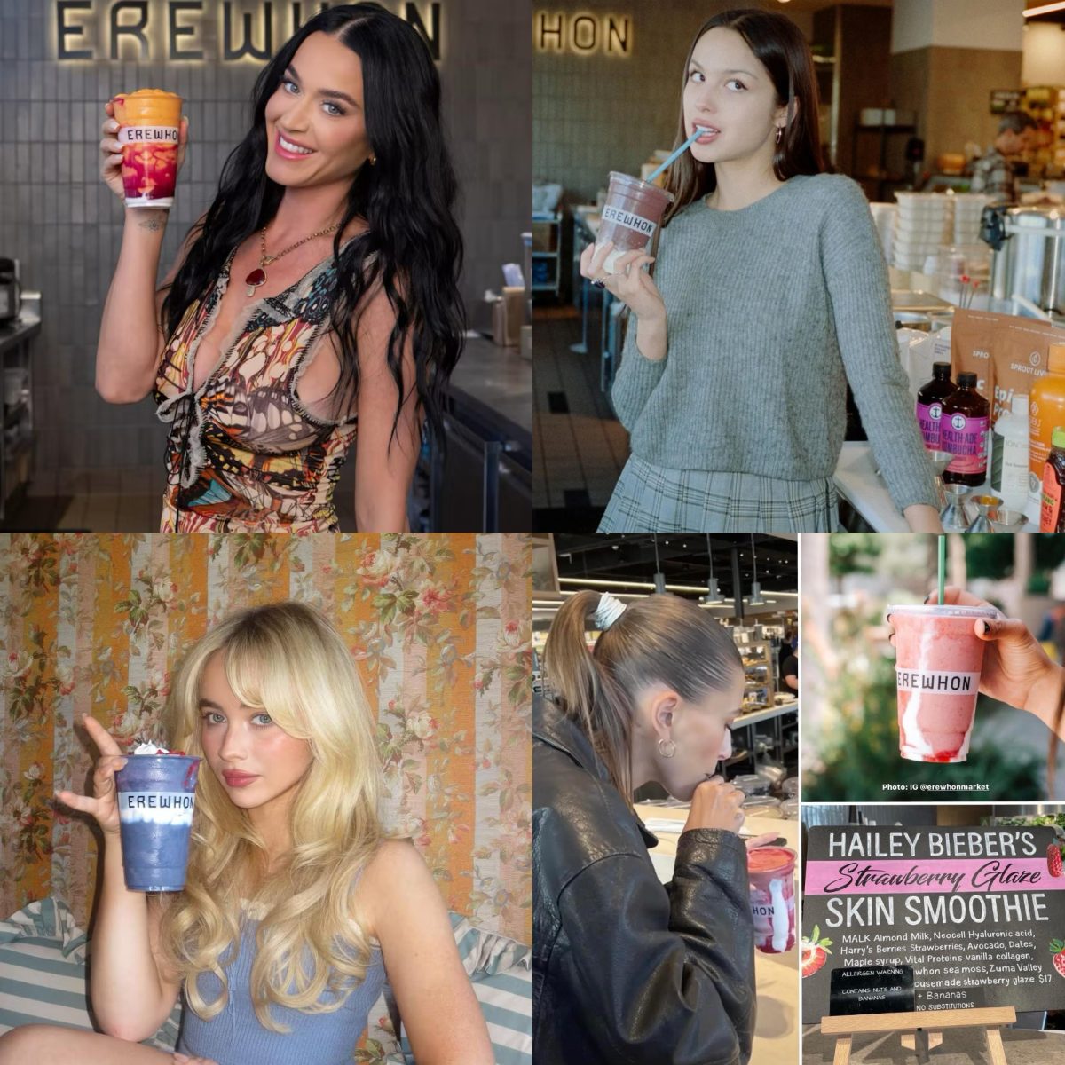 Imágenes de Katy Perry, Olivia Rodrigo, Sabrina Carpenter y Hailey Bieber con sus batidos de Erewhon 